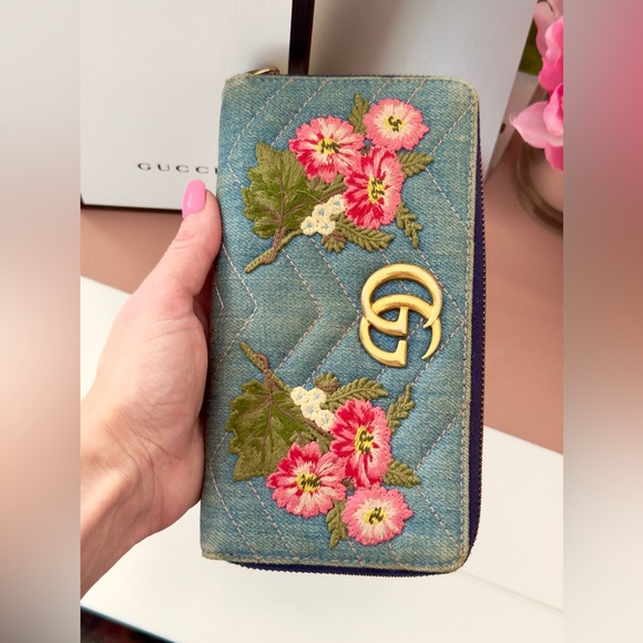 Gucci Marmont Denim Floral Zippy Wallet - Picture 12 of 14